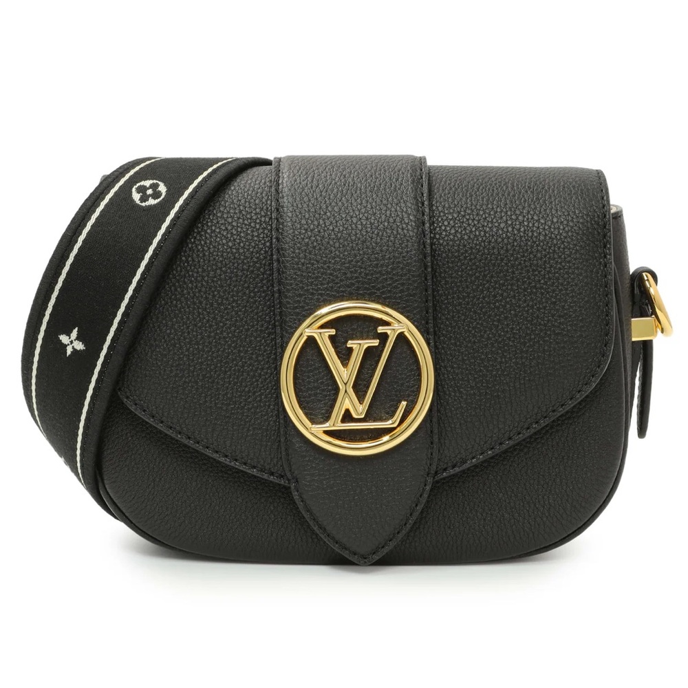 Louis Vuitton Grained Calfskin LV Pont 9 Soft MM Black